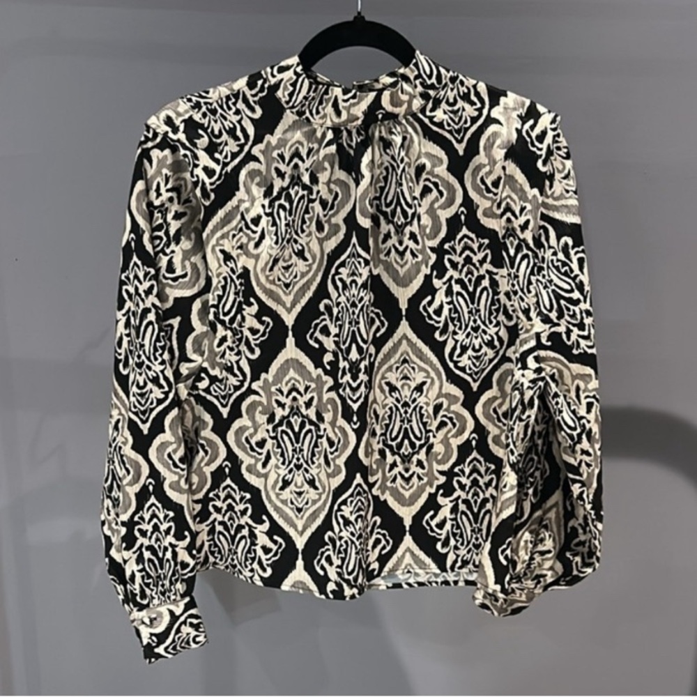 Mango Black and Cream Patterned Blouse